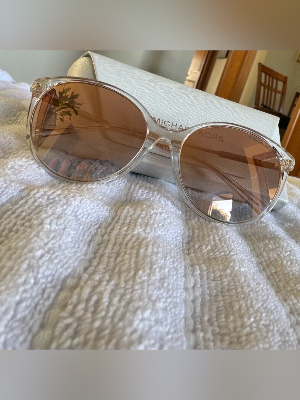 Michael Kors Clear Frame Sunglasses with Brown Lenses